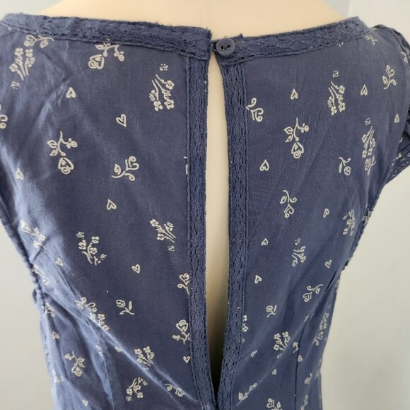 NWT size SMALL Free People BEASLEY Mini dress cotton navy floral collared blue - Picture 7 of 16